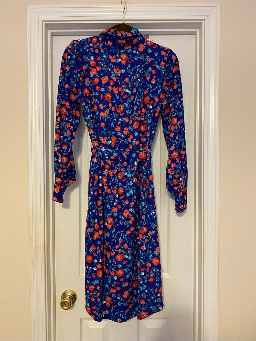 TWRHLL by Christie Brinkley Long-Sleeve Floral Shirt Dress - blue with pink PM - Picture 2 of 4